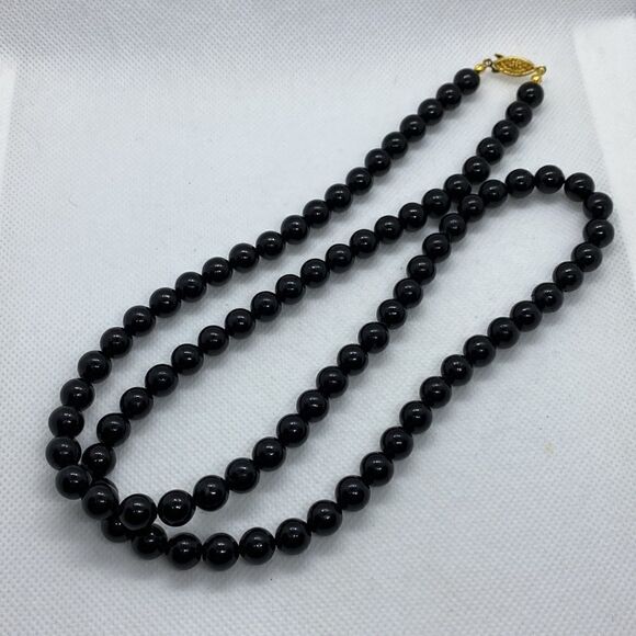 💛 G. Silver Vintage Black Wood Bead Necklace - Picture 4 of 5